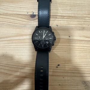 Men’s Armani Exchange AX Black Chronograph Watch Genuine Leather Strap